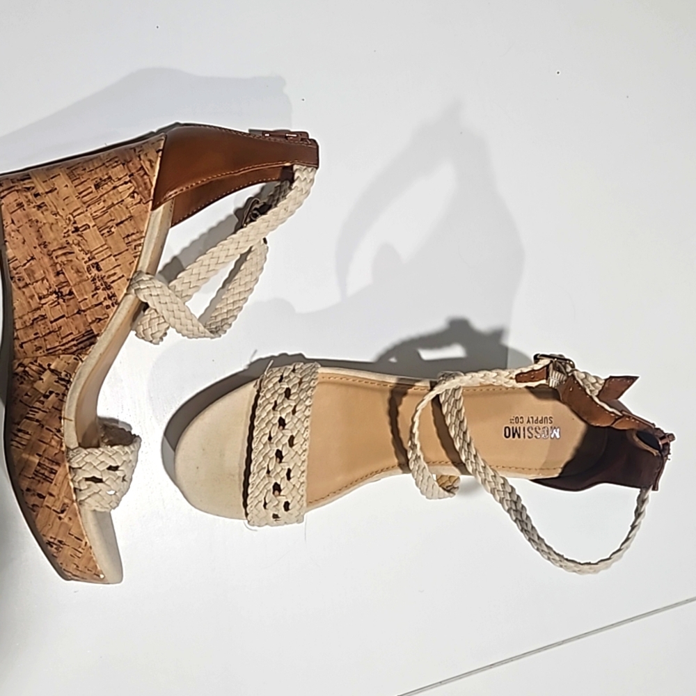 Mossimo Supply Co. Tan, sandal wedge heels, like new